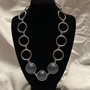 Silver and blue necklace.